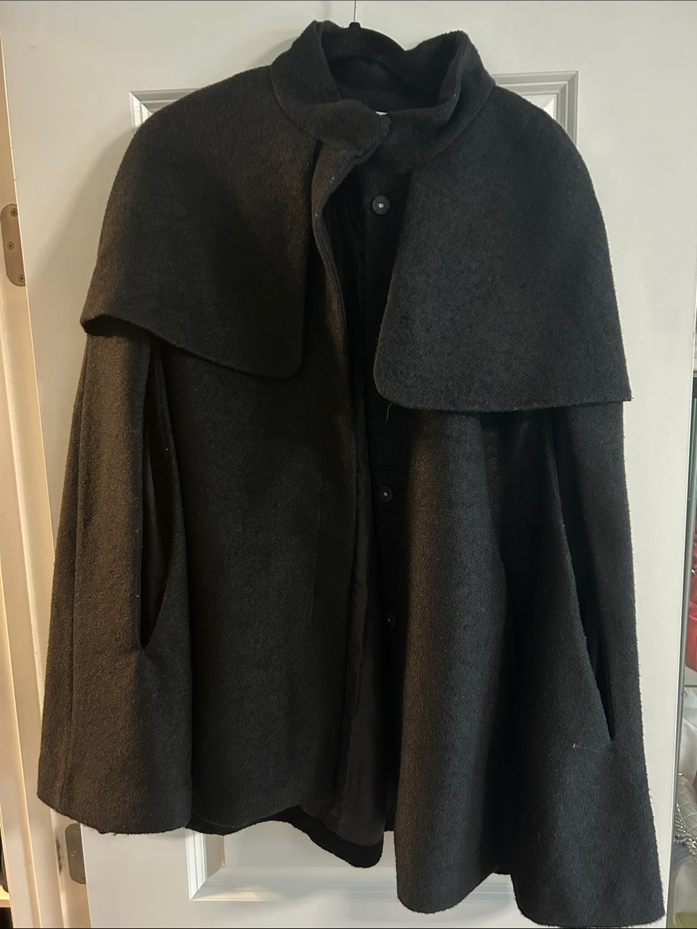 Women Black Wool Cape Jacket - Classic Outerwear